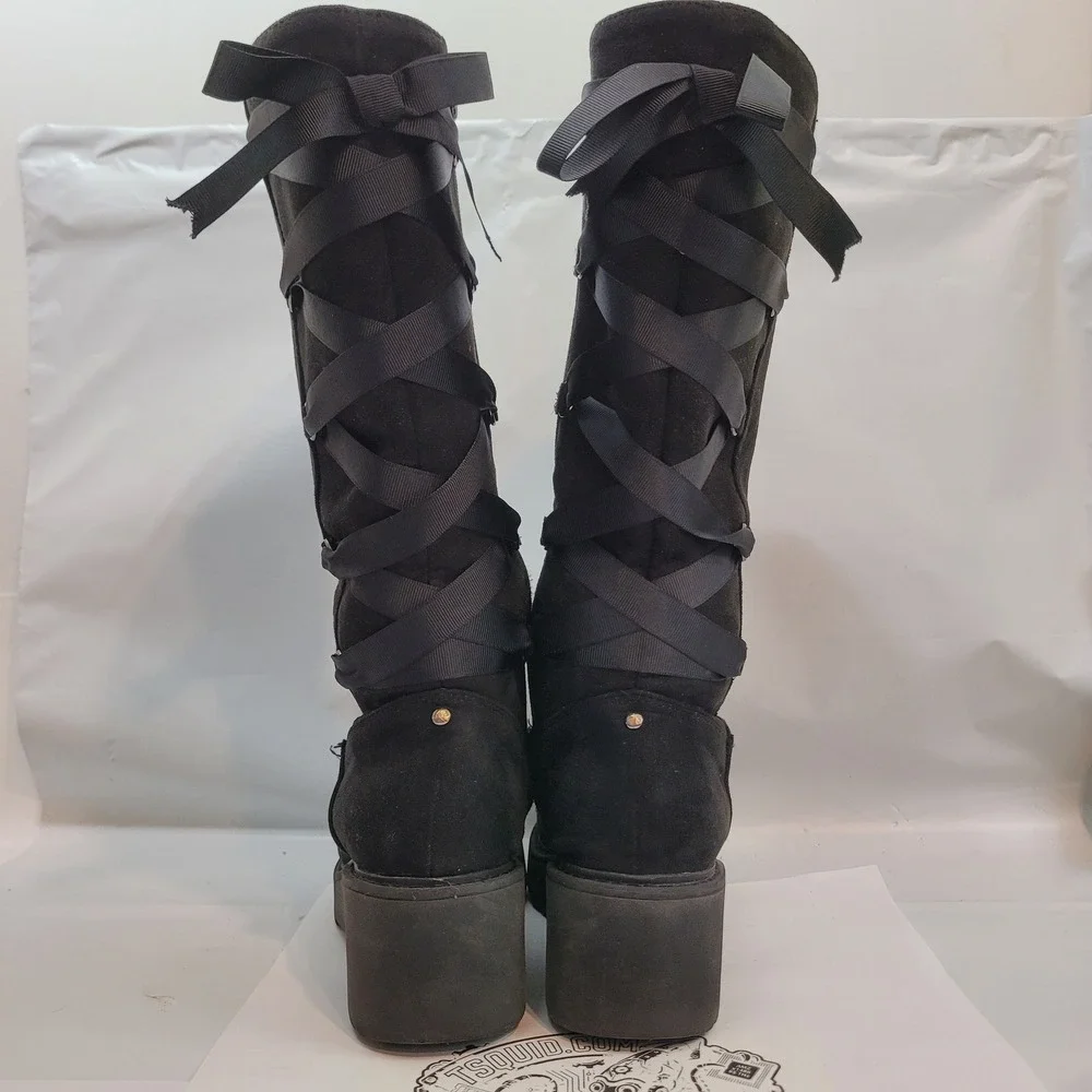 DV Dolce Vita Franka Boots Kids Girls Youth 4 Black Suede Cold Lace Up Platform